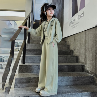 巴柆巴柆韩国女童卫衣套装，春秋2024洋气运动中大童三件套