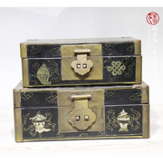 新中式复古大漆描金包铜首饰盒样板间，柜子书柜饰品复古做旧装饰盒
