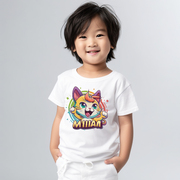 儿童短袖t恤纯棉可爱卡通小猫咪图案女童夏装白色打底衫男童半袖t