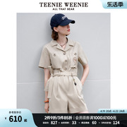 teenieweenie小熊时尚西装领简约休闲工装，风短袖连体裤女