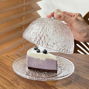 法式ins冰纹玻璃蛋糕盘带盖带玻璃罩水果试吃盘甜品点心展示托盘
