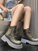 马丁靴2023年秋擦色金属机车靴短靴工装靴平底铆钉包包骑士靴女鞋