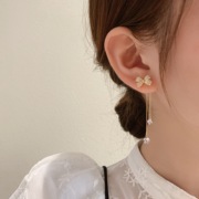 韩国蝴蝶结流苏耳环2023年潮高级感水钻耳坠小众设计纯银耳饰