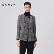 LANCY/朗姿修身小香风短外套春季双排扣圆领高级感通勤上衣女