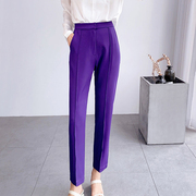 深紫色西装裤子女2023年秋季垂坠感高级感高腰休闲直筒裤显瘦