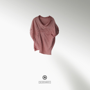 粉红色的拥抱T恤  蓬松柔软棉  植物染色   薯莨染   热水女装