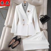 白色双排扣中长款小西装，女2023秋冬时尚，设计感工作服韩版套装