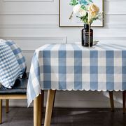 北欧简约现代蓝白色格子桌布防水餐桌布艺客厅茶几台布长方形书桌
