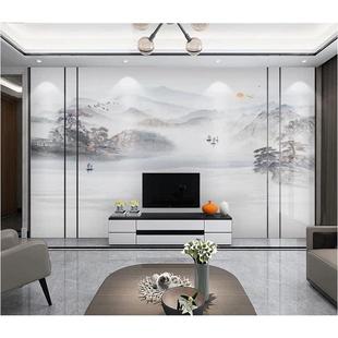新中式山水风景画墙纸客厅电视，背景墙壁纸水墨，装饰壁画影视墙布