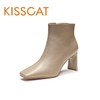 kisscat接吻猫2023秋冬侧拉链，粗高跟方头牛皮，女短靴子ka43526-12