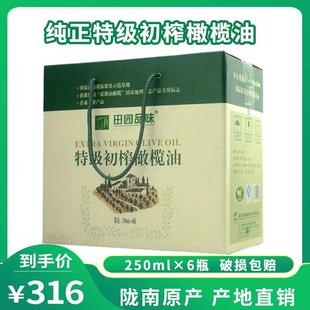 甘肃陇南特产 武都田园橄榄油特级初榨橄榄油食用油250ml×6瓶