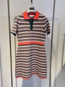 春夏款橙色POLO领条纹修身针织连衣裙 EGFEA9407A-2699