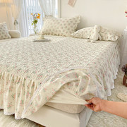 韩式全棉床裙单件纯棉夹棉加厚床笠床罩二合一三件套小清新床套罩
