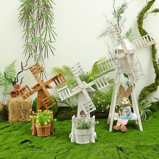 实木风车摆件微景观，花园庭院装饰创意森系摆设，幼儿园环境布置材料