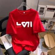 本命年红色短袖女款纯棉t恤2024龙新年(龙新年)衣服韩版宽松上衣ins潮