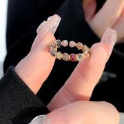 天然石碧玺戒指女小众设计高级感素圈戒指复古尾戒开口食指戒指女