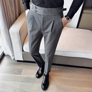 潮流时尚高品质韩版男士休闲修身纯色小脚，裤西裤个性微跨长裤