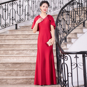 多丽琦红色晚礼服，高端奢华大牌连衣裙喜婆婆妈妈婚宴礼服2022