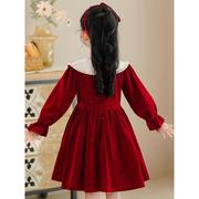 女童公主裙秋冬装儿童红色绒连衣裙年HP322-6小女孩新衣服过丝年