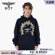 boylondon秋冬男女同款长袖，烫金字母提花，休闲黑色连帽卫衣n04008