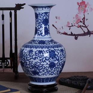 景德镇陶瓷器仿古青花瓷花瓶，中式客厅家居插花博古架工艺品摆件青