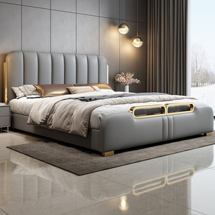 港式轻奢网红床双人床，婚床主卧小户型软床现代风格，床简约真皮床