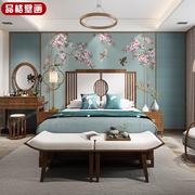 中式素色简约工笔，手绘花卉梅花壁纸客厅沙发床头，电视背景墙纸壁画