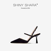 Shiny Shara/诗莎2023秋冬细跟高跟黑色包头后空凉鞋女