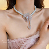 甜美粉色花朵珍珠项链，女款2024法式复古锁骨，链高级感颈链配饰