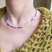 《景蓝》新中式国风s925纯银，天然蓝点石珍珠(石珍珠，)蝴蝶项链锁骨链手链