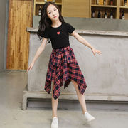 女童夏季套装2024韩版中大童休闲T恤裙子女孩短袖裙子两件套