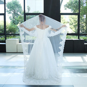 新娘礼服长款瑞士软网头纱 银线亮片长款拖尾头纱 婚礼头纱
