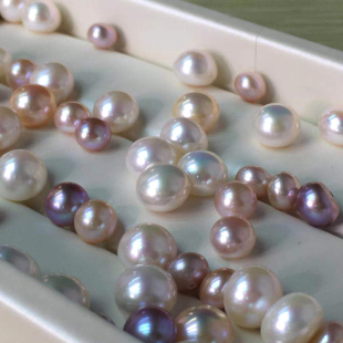 天然色淡水珍珠裸珠颗粒，珠扁圆6-10mmdiy手工珍珠5a强光无瑕
