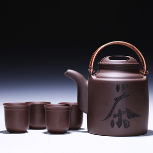 宜兴紫砂壶大号洋筒铜手提梁大茶壶大容量茶具家用大凉茶壶