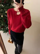 年会款钉钻打底针织衫(含100%羊毛)新年设计感红色毛衣羊毛衫女