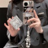 小众黑白珍珠立体蝴蝶结适用于vivoxflip手机壳，折叠屏vivo全包防摔保护套，xflip一体壳链条透明简约女款