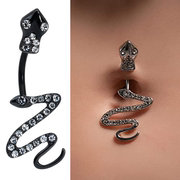 简欧美钛钢黑色毒蛇锆石肚脐钉肚脐环脐饰气质复古穿刺饰品