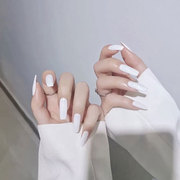 纯白色长款方形nail穿戴美甲贴成品，欧美简约风光亮面拆卸假指甲片