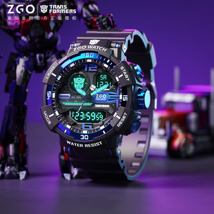ZGO正港变形金刚儿童运动手表青少年学生防水夜光多功能电子腕表
