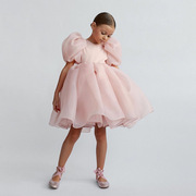 欧美女童礼服泡泡袖蓬蓬纱公主裙儿童气质蕾丝连衣裙童装跨境女孩