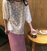 韩国东大门女装镂空甜美玫瑰花朵宽松显瘦洋气短袖蕾丝衫上衣