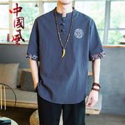 中国风盘扣亚麻衬衫男士，短袖t恤中式唐装棉麻复古风男装休闲上衣