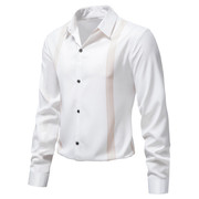 年男装欧版长袖衬衫背带，条纹设计商务打底衫