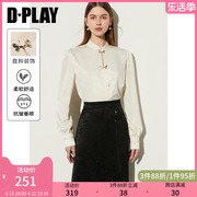 dplay2024白色新中式，上衣长袖盘扣国风，春日女士衬衫