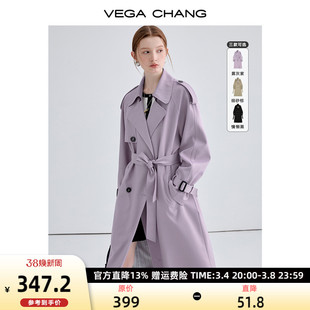 VEGA CHANG风衣女中长款2024春秋小个子高级感英伦风休闲外套