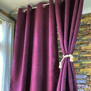 客厅卧室深紫色窗帘隔断装饰帘，外贸简约纯色打孔成品遮光窗帘