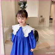女童连衣裙春秋款2023韩版洋气，克莱因蓝色公主裙时尚春装裙子