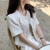 韩国chic夏季减龄法式小香风，格子短袖小外套，女显瘦气质百搭开衫