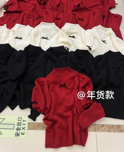 YZ欧洲站红色年货款毛衣女2023冬袖套设计感小众针织打底衫
