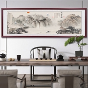 流水生财山水挂画客厅，沙发背景墙装饰画茶室办公室，新中式国画壁画